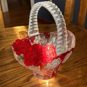 Vintage Rose Crystal Basket German Anna Hutte